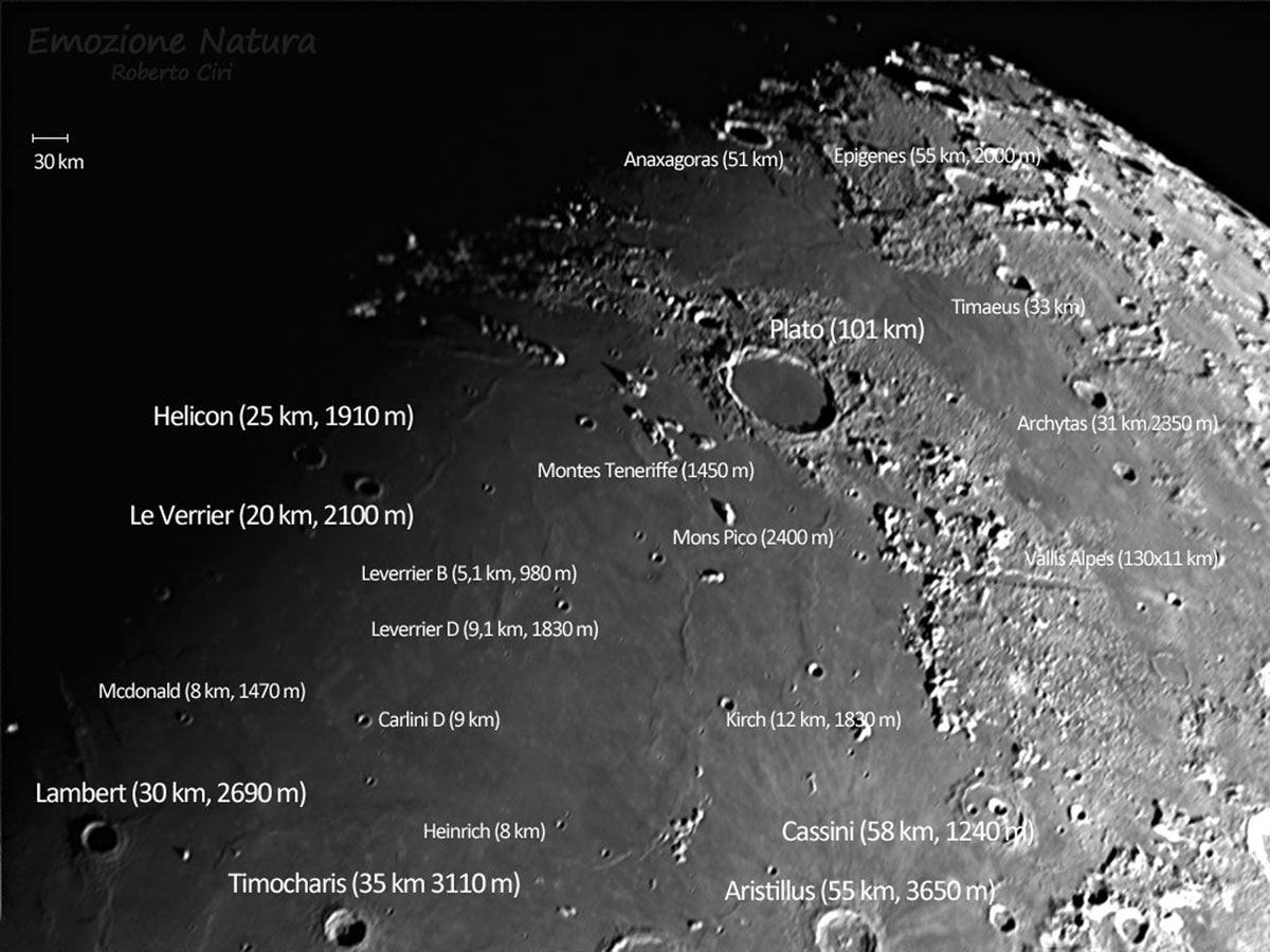 Crateri nell'area di Plato